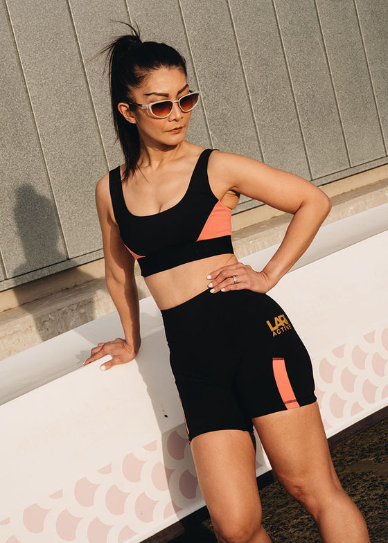 Obsidian Mode Sports Bra in Black Pink Punch
