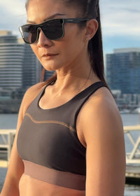 Obsidian Edge Sports Bra in Black Taupe