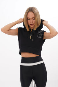 Backtrack Sleeveless Ribbed Hoodie in Monochrome