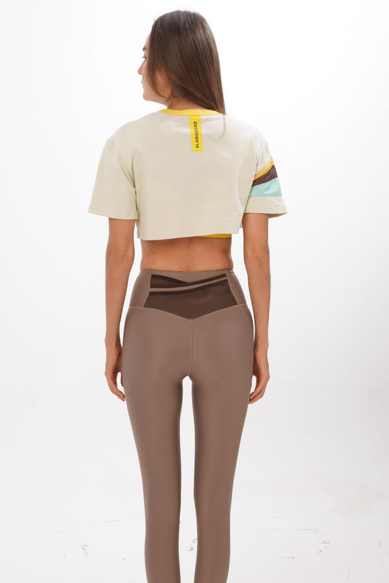 Throwback Panelled Cotton Crop Tee in Oat